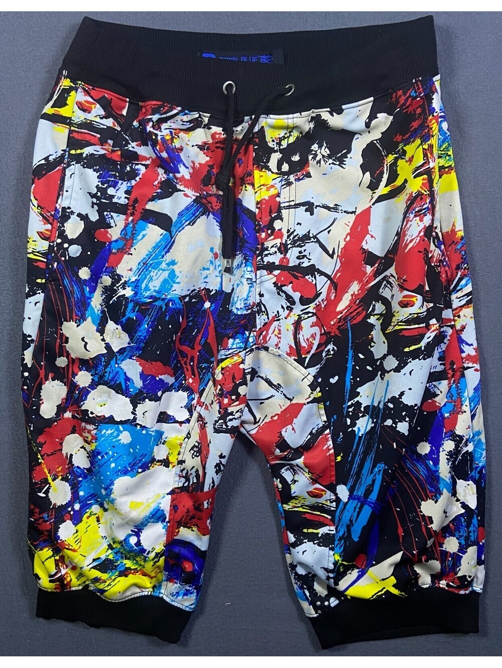 ROYAL BLUE APPAREL MENS SHORTS STREETWEAR SIZE SMALL PAINTED COLORFUL ARTISTIC